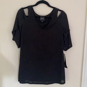 NWT-Womens dressy black blouse off the shoulder   Size medium